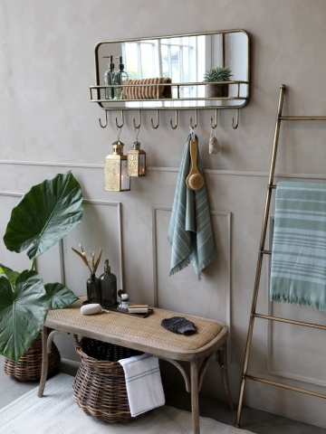 Bancheta din lemn de cauciuc, rattan si rachita , cu aspect vintage, Old French - Img 7