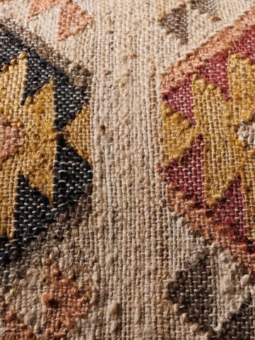 Banchetă hol bej din kilim de iută și lână și lemn de acacia maro închis, cu brațe, 56 x 112 x 40 cm, „Fiera” - Img 5