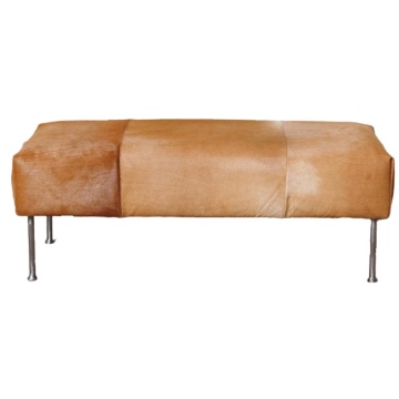 Banchetă hol maro din piele naturală de vacă și metal, 43 x 104 x 46 cm, „Mosset”