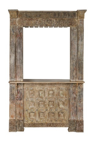 Bar din lemn masiv de tec sculptat manual, finisaj antichizat, „Maharaja”