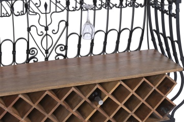 Bar din metal și lemn, în stil romantic și industrial, negru și natur, cu suport pentru sticle și pahare, 97 x 144 x 42 cm, „Périgord” - Img 6