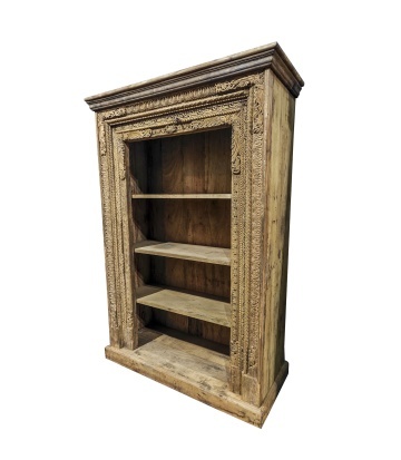 Bibliotecă living din lemn masiv de tec, natur, cu 3 rafturi deschise, 180 x 120 x 50 cm, „Haveli” - Img 2