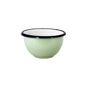 Bol de servire din email, verde, interior alb, formă tradițională rotundă, finisaj lucios, 6 x 11 cm, „Emil's Enamel”