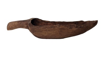 Bol decorativ din lemn de tec, maro, formă alungită, sculptat manual, finisaj natural 13 x 60 x 16 cm, „Bordeaux”