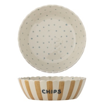 Bol din ceramică artizanală, multicolor, pictat manual cu dungi verticale, buline și margine ondulată, 24x7 cm, „Chip" - Img 4