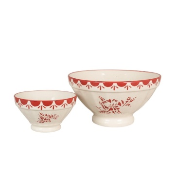 Bol din ceramică artizanală, natur, cu motive florale pictate manual roșu și bordură decorativă, 23×12 cm, „Marion" - Img 2