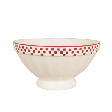 Bol din ceramică artizanală, natur, cu motive geometrice pictate manual roșu și bordură decorativă, 23×12 cm, „Marion"