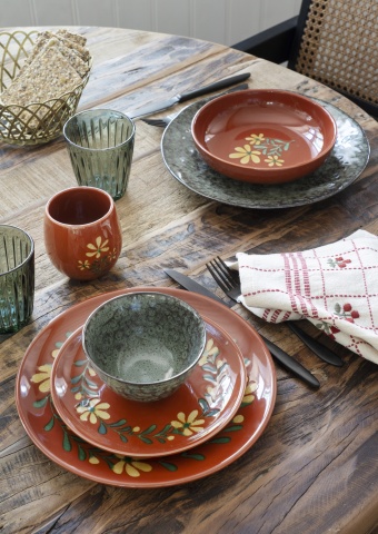 Bol din ceramică pictată manual cu motive florale folk, D19×H5 cm, „Aya" - Img 2