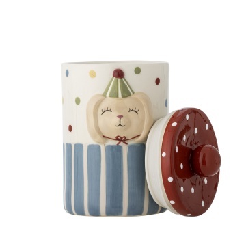 Borcan cu capac din ceramică artizanală, multicolor, pictat manual cu iepuraș, 10,5x17,5 cm, 720 ml, „Party" - Img 5