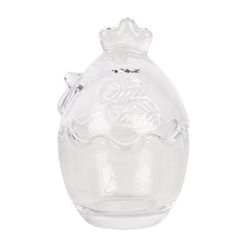 Borcan din sticlă, transparent, cu capac găină, Ø 6x9 cm - Img 1