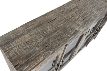 Bufet rustic din lemn reciclat, natur, cu 4 uși vitrate și mânere din metal negru, 90 x 170 x 40 cm, „Valmira” - Img 6