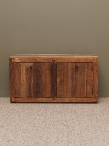 Bufet rustic din lemn reciclat și metal, natur, cu 4 uși, mânere din metal și îmbinări în coadă de rândunică, 87 x 163 x 44 cm, „Rochehau” - Img 2