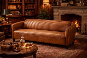 Canapea 2 locuri din piele naturală, cognac, aspect vintage, Pilot, 175 x 86 x 68 cm - Img 2