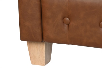Canapea Chesterfield 3 locuri din piele ecologică maro, cu nasturi pe bază și picioare din lemn masiv, 70 x 218 x 78 cm, „Provence” - Img 5