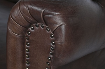 Canapea vintage 3 locuri din piele naturală maro închis, „Chesterfield" - Img 4