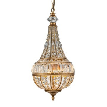Candelabru din metal, auriu, în stil Empire, cu cristale din sticlă și 6 becuri, 80 x 42 cm, „Colosseo”