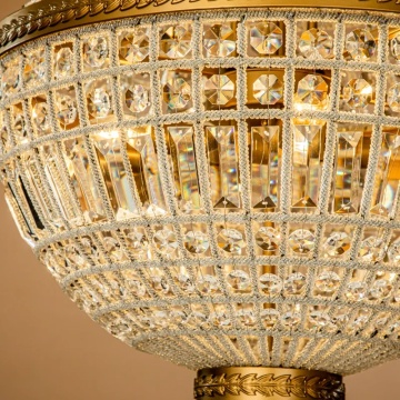 Candelabru din metal, auriu, în stil Empire, cu glob și cristale din sticlă și 8 becuri, 110 x 50 cm, „Bombay” - Img 4