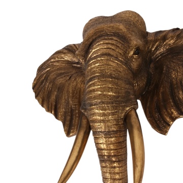 Cap de elefant decorativ de perete din polirășină, auriu, cu fildeși și urechi desfăcute, finisaj antichizat, 61 x 62,5 x 20 cm, „Mysore” - Img 4