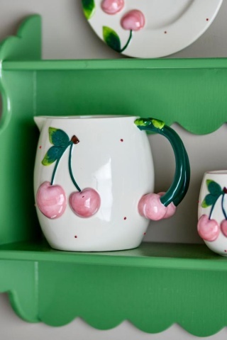 Carafă din ceramică cu cireșe sculptate, D15,5×H16 cm, roz, „Berrie" - Img 5