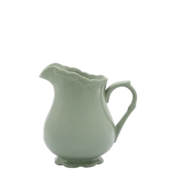Carafă din porțelan verde mentă, H18 cm, model dantelă în relief, „Provence"
