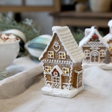 Căsuță de turtă dulce din rășină, pictată manual, cu LED, „Noël Biscuit House” - Img 3