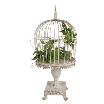 Colivie decorativa pentru pasari, crem, din metal, aspect vintage