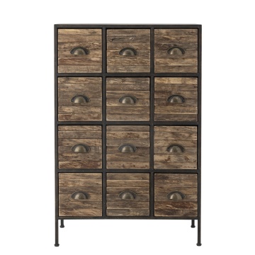 Comodă cu multe sertare, industrială, din metal și lemn, negru, cu 12 sertare, mânere scoică și picioare metalice, 92 x 60,5 x 33,5 cm, „Matteo”