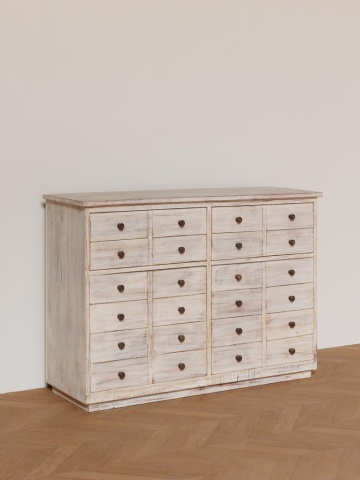 Comodă cu sertare și uși, rustică, din lemn reciclat, natur, cu 2 sertare, 2 uși, 2 rafturi și fețe în grilă, décapé, 85 x 120 x 40 cm, „Mara” - Img 3