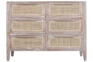 Comodă din lemn masiv, natur, cu 6 sertare, finisaj natural, 75 x 100 x 40 cm, „Sablet”