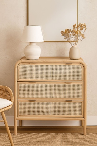 Comoda natur , din lemn de molid si rattan "Ravena" - Img 2