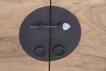 Comodă TV din lemn de acacia și metal, maro, cu 2 uși, 2 nișe cu rafturi, placă rotundă din metal și picioare metalice, 62 x 179,5 x 40 cm, „Orissa” - Img 7