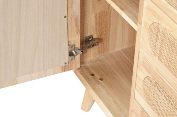 Comodă TV înaltă din lemn de hevea, natur, cu 1 ușă, 4 sertare, 1 raft și inserții din ratan împletit, 78 x 73,5 x 35 cm, „Rustic Charm” - Img 6