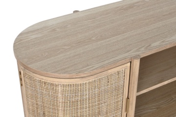 Comodă TV living din lemn de hevea, natur, cu 2 uși din ratan împletit și nișă deschisă cu raft, 60 x 120 x 43,5 cm, „Rustic Elegance” - Img 2