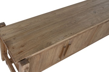 Comodă TV living din lemn de ulm reciclat, natur, cu 4 uși și îmbinări cu cep la vedere, 48 x 181 x 45 cm, „Carnac” - Img 6