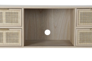 Comodă TV living din lemn, natur, cu 4 sertare cu ratan împletit, nișă deschisă și picioare conice, 60 x 120 x 42 cm, „Sully” - Img 5