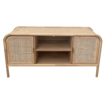 Comoda TV, natur, din lemn masiv si rattan, Miu