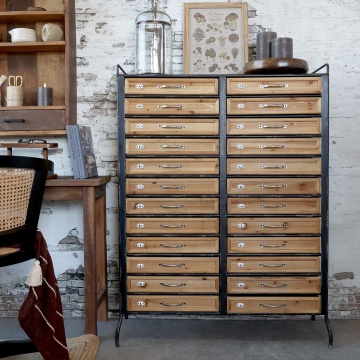 Comodă vintage din lemn reciclat și metal antichizat cu sertare 97x36,5x129 cm, „Atelier" - Img 2
