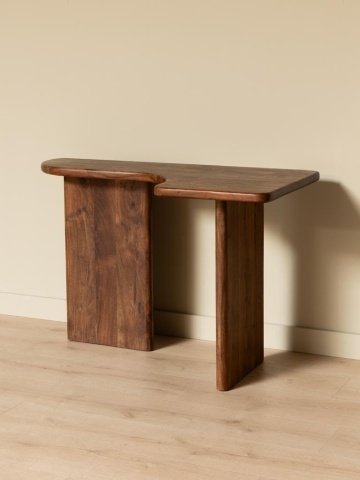 Consolă din lemn de acacia, formă asimetrică, maro antichizat, finisaj lucios, 118×59×75 cm, „Finoma" - Img 3
