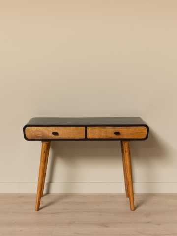 Consolă din lemn de mango, cu 2 sertare, blat negru și picioare conice, natur, finisaj satinat, 103.5×50×76 cm, „Onor" - Img 4