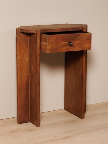 Consolă hol din lemn de acacia, maro, cu sertar și picioare din panouri îmbinate în T, 77 x 65 x 31 cm, „Lumbra” - Img 4