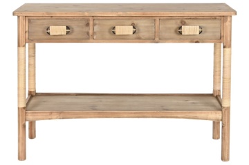 Consolă hol în stil etnic, din lemn și frânghie, natur, cu 3 sertare, raft și picioare înfășurate în frânghie, 79,5 x 110 x 40 cm, „Zanzibar” - Img 6