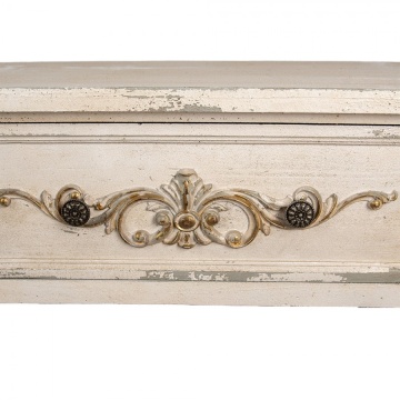 Consolă hol shabby chic din lemn, alb, cu 2 sertare, raft, picioare gri canelate și ornamente sculptate, 92 x 141 x 36 cm, „Marguerite” - Img 3