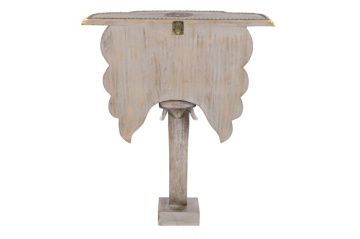 Consolă îngustă în stil etnic, din lemn de mango, gri, cu inserții de alamă și bază sculptată în formă de cap de elefant, 96 x 80 x 30 cm, „Elephas” - Img 6