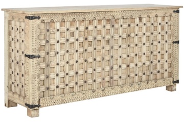 Consolă sculptată din lemn masiv, model geometric cu patină vintage, „Fortress” - Img 2