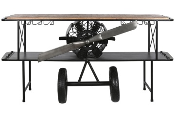 Consolă tip bar din metal și lemn, negru, "Airplane"