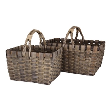 Coș de picnic din lemn gri, împletit manual, cu mânere, 27 × 37.5 × 27 cm, „Kerstin" - Img 6