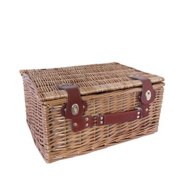 Coș de picnic mare din răchită împletită cu căptușeală în dungi albastre, pentru 4 persoane, „Vendela Large Blue" - Img 3