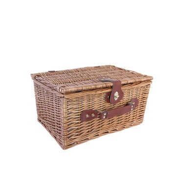 Coș de picnic mic din răchită împletită cu căptușeală în dungi verzi, pentru 4 persoane, „Vendela Small Green" - Img 4
