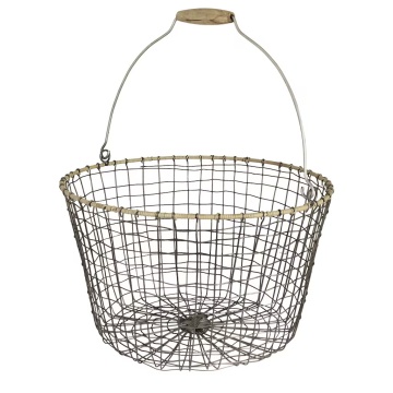 Coș rustic din zinc rotund, mare, mâner din lemn, Ø 40 cm, „Alvar" - Img 3