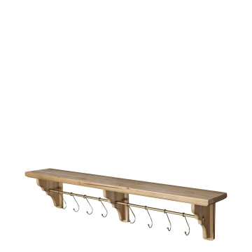 Cuier de perete vintage din lemn masiv și agățătoare din metal, natur, 120×25×20 cm, „Crémaillère"